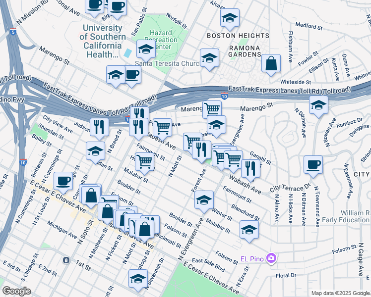 map of restaurants, bars, coffee shops, grocery stores, and more near 2611 Dobinson Street in Los Angeles
