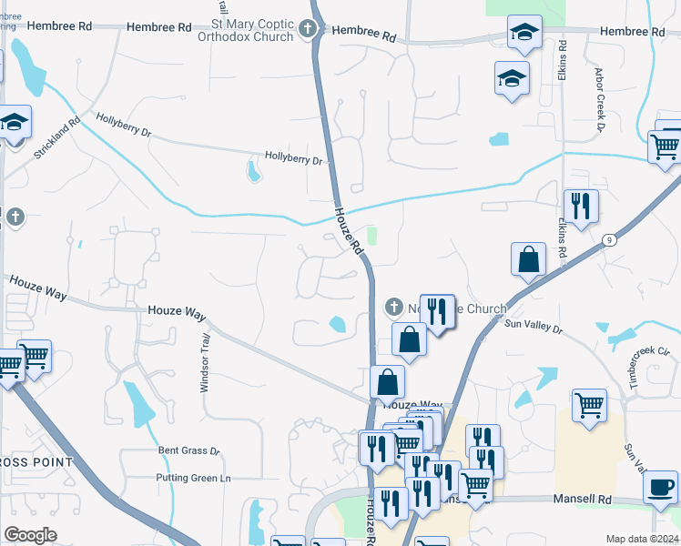 map of restaurants, bars, coffee shops, grocery stores, and more near 1030 Wellers Court in Roswell