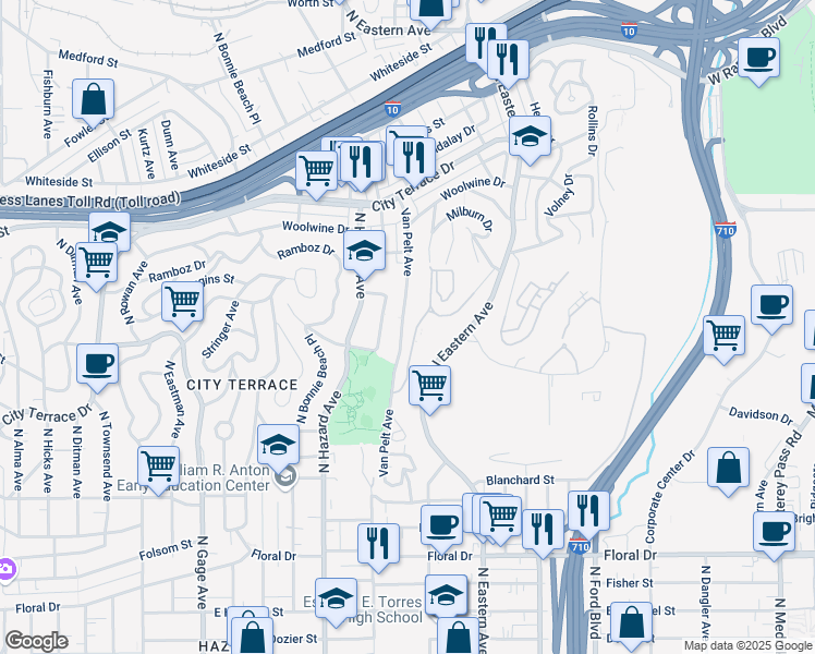 map of restaurants, bars, coffee shops, grocery stores, and more near 1174 Van Pelt Avenue in Los Angeles