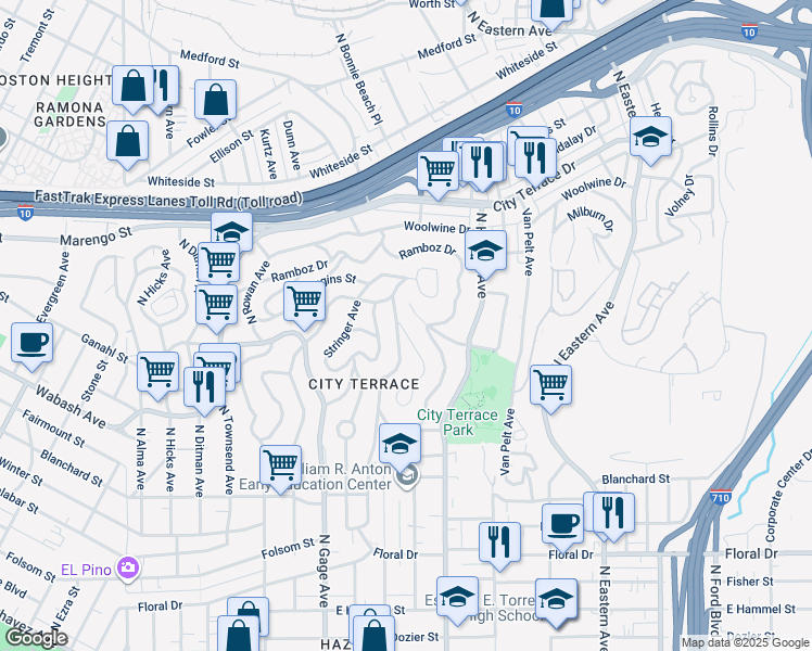 map of restaurants, bars, coffee shops, grocery stores, and more near 1178 Buelah Avenue in Los Angeles