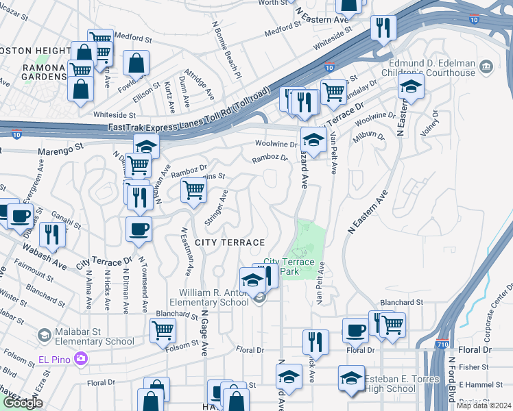 map of restaurants, bars, coffee shops, grocery stores, and more near 1178 Buelah Avenue in Los Angeles