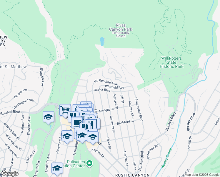 map of restaurants, bars, coffee shops, grocery stores, and more near 14727 Bestor Boulevard in Los Angeles