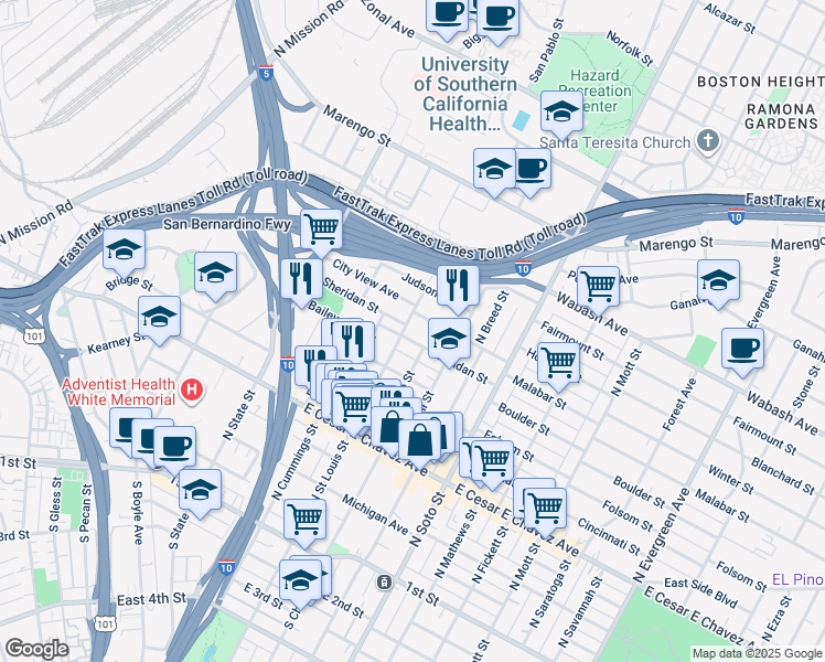 map of restaurants, bars, coffee shops, grocery stores, and more near 2113 Sheridan Street in Los Angeles