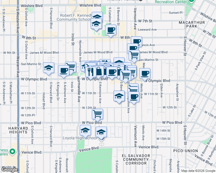 map of restaurants, bars, coffee shops, grocery stores, and more near 1039 Dewey Avenue in Los Angeles