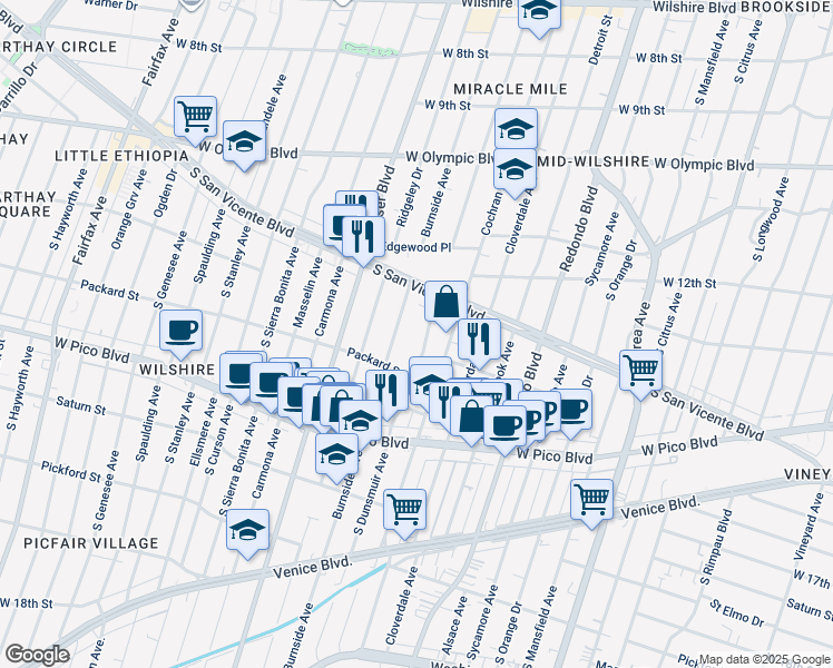 map of restaurants, bars, coffee shops, grocery stores, and more near 1262 South Burnside Avenue in Los Angeles