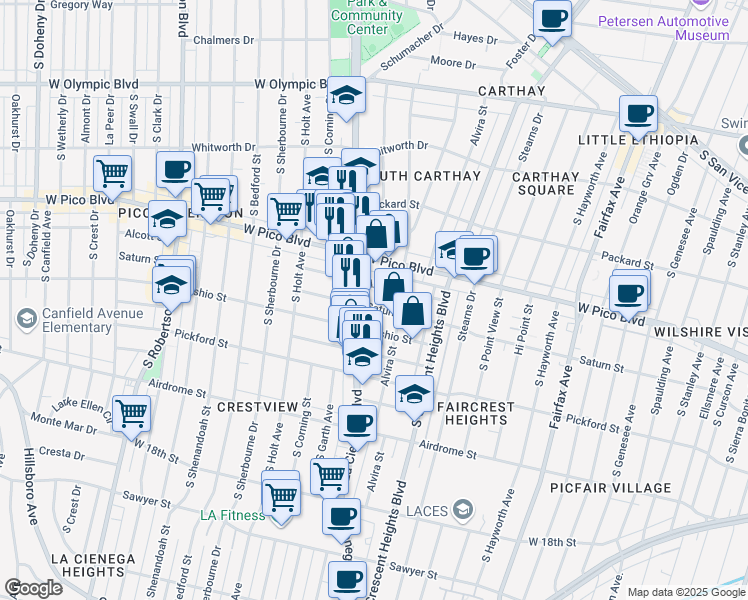map of restaurants, bars, coffee shops, grocery stores, and more near 6137 1/2 Saturn Street in Los Angeles
