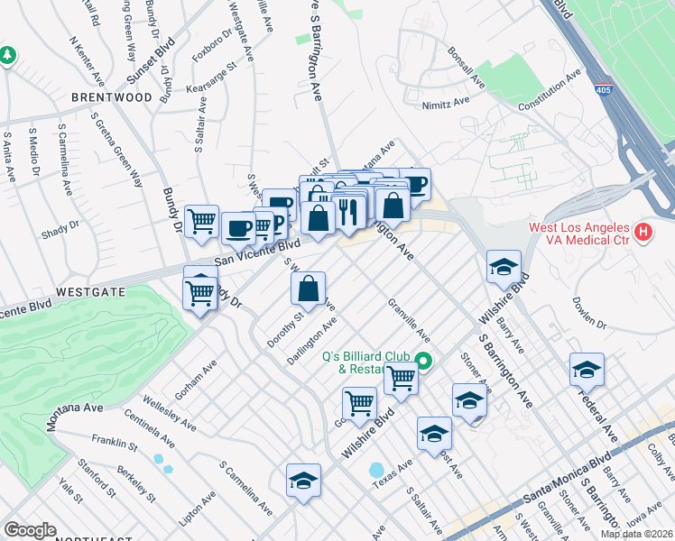 map of restaurants, bars, coffee shops, grocery stores, and more near 11818 Dorothy Street in Los Angeles