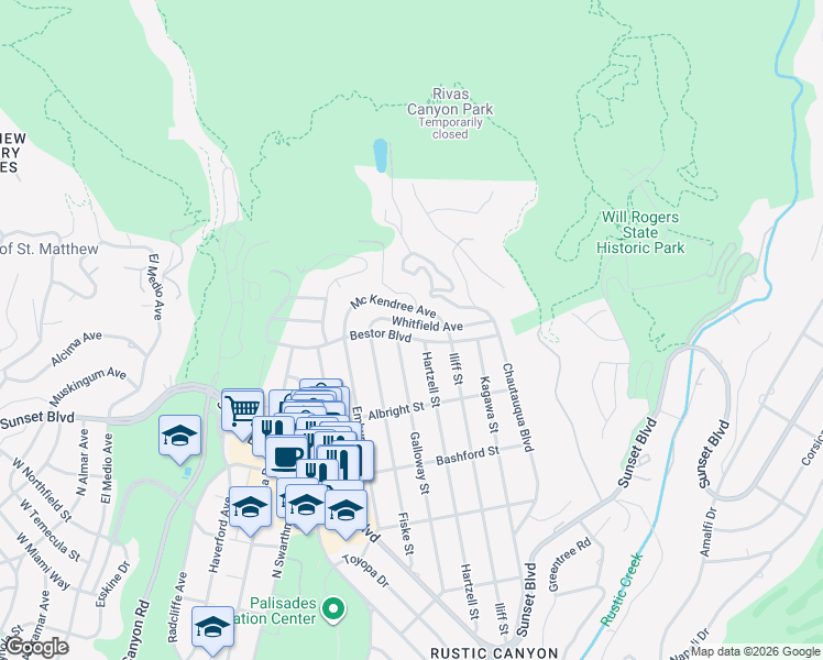 map of restaurants, bars, coffee shops, grocery stores, and more near 14727 Bestor Boulevard in Los Angeles