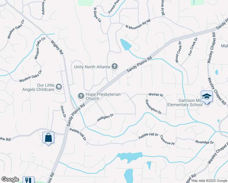 map of restaurants, bars, coffee shops, grocery stores, and more near 3451 Brookhill Circle in Marietta