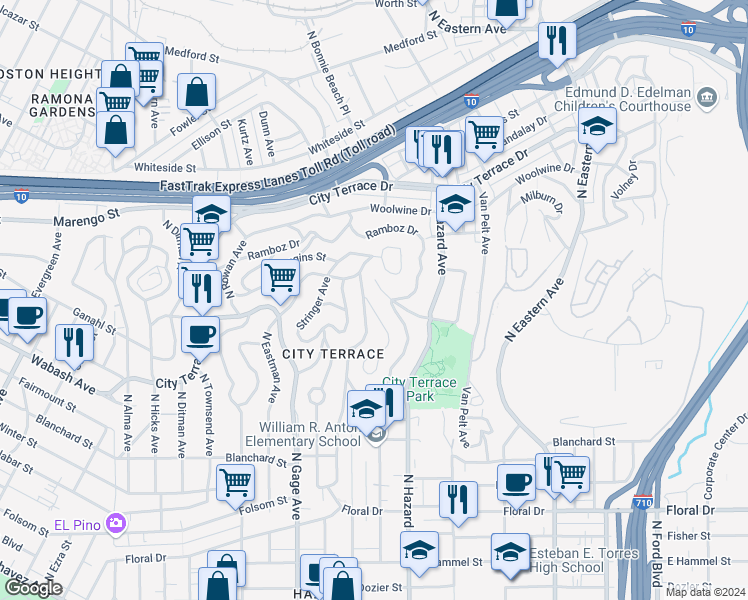 map of restaurants, bars, coffee shops, grocery stores, and more near 1178 Buelah Avenue in Los Angeles