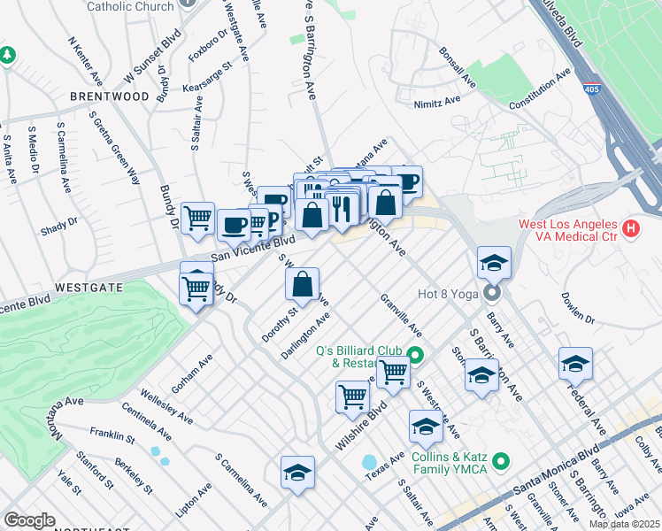 map of restaurants, bars, coffee shops, grocery stores, and more near 11818 Dorothy Street in Los Angeles