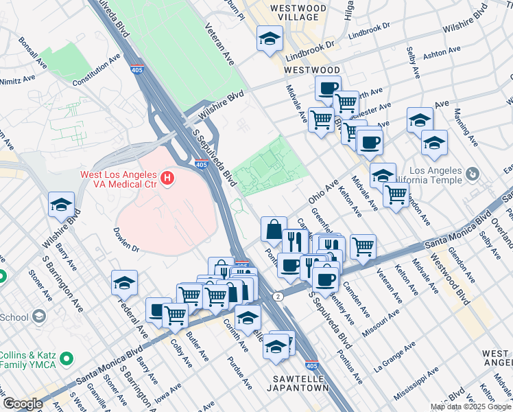 map of restaurants, bars, coffee shops, grocery stores, and more near 1400 South Sepulveda Boulevard in Los Angeles