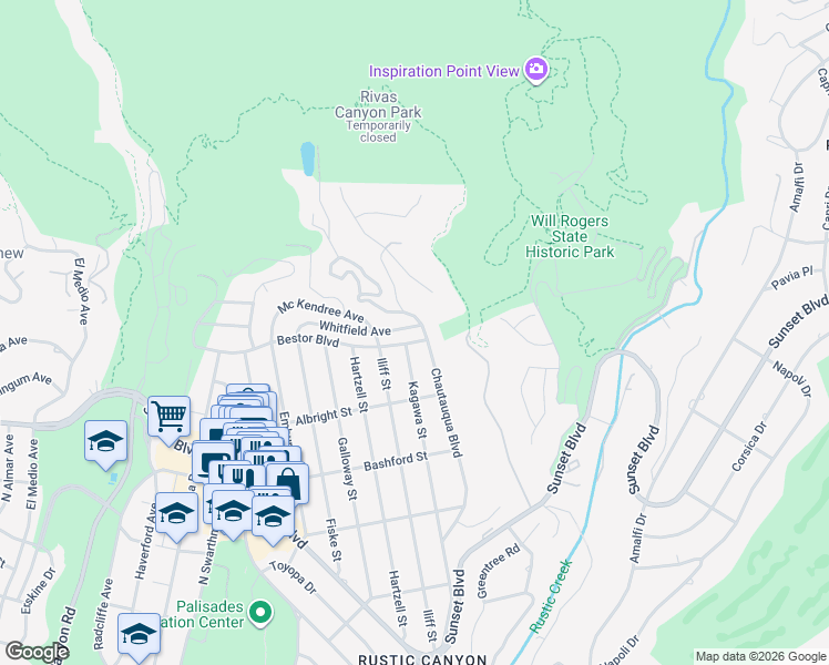 map of restaurants, bars, coffee shops, grocery stores, and more near 14607 Bestor Boulevard in Los Angeles