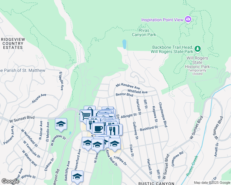 map of restaurants, bars, coffee shops, grocery stores, and more near 15021 Bestor Boulevard in Los Angeles