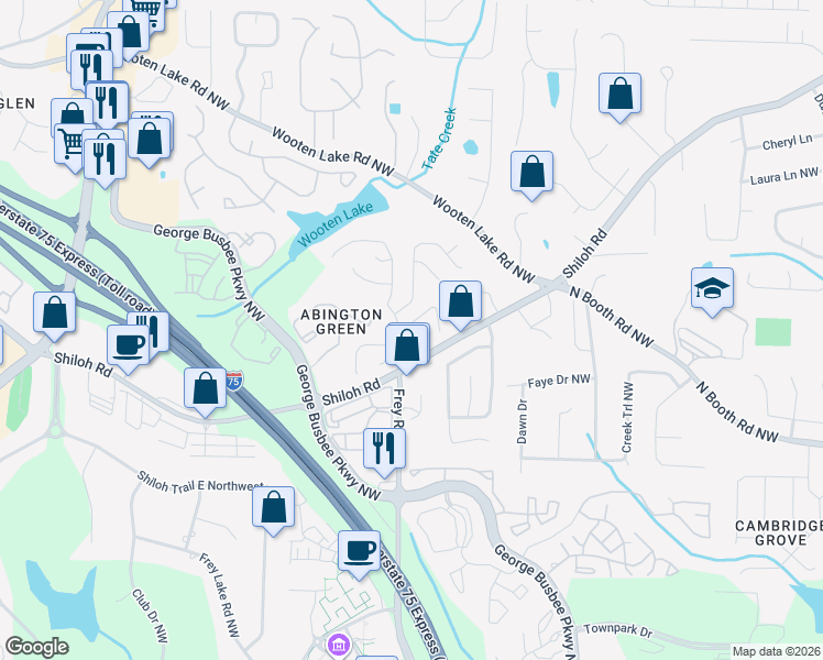 map of restaurants, bars, coffee shops, grocery stores, and more near 961 College Place Court Northwest in Kennesaw