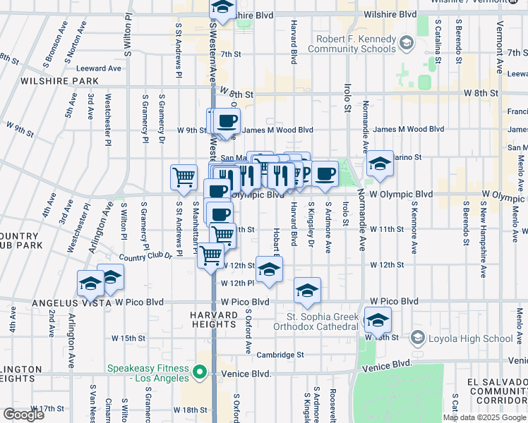 map of restaurants, bars, coffee shops, grocery stores, and more near 1028 Serrano Avenue in Los Angeles