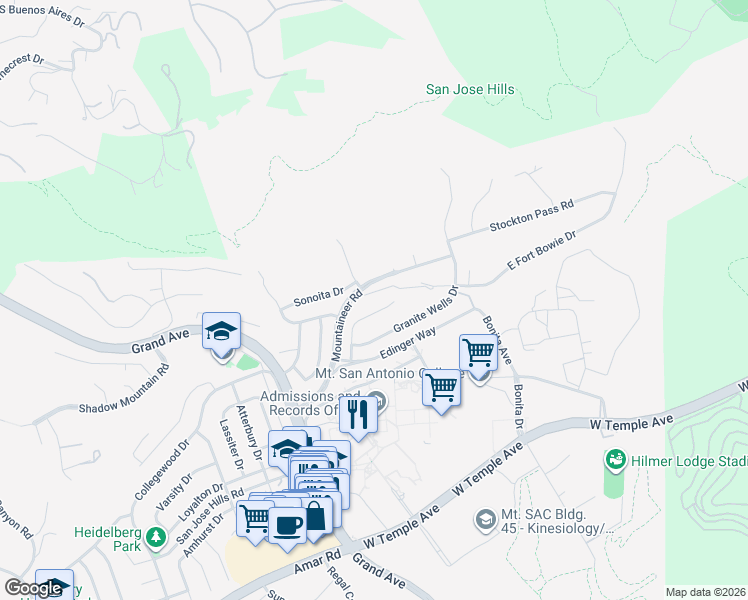 map of restaurants, bars, coffee shops, grocery stores, and more near 21042 Stoddard Wells Road in Walnut