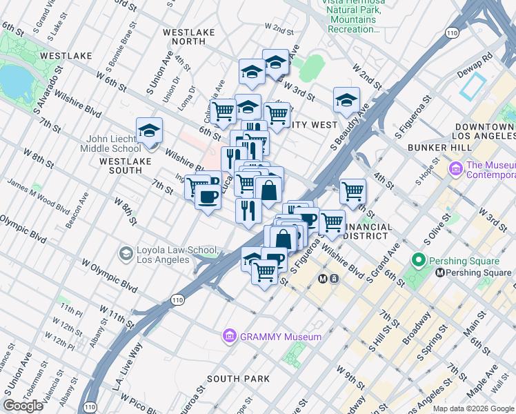 map of restaurants, bars, coffee shops, grocery stores, and more near 1050 Ingraham Street in Los Angeles