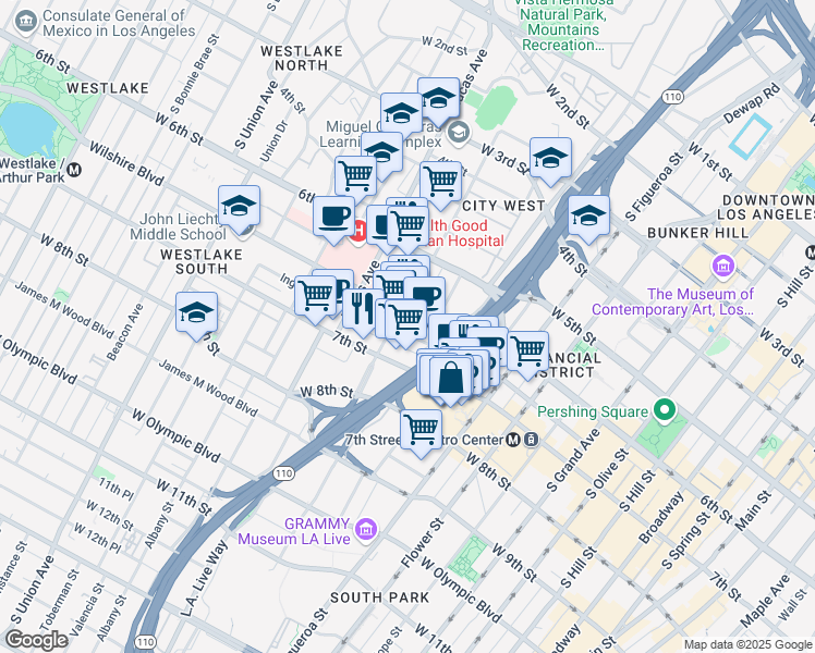 map of restaurants, bars, coffee shops, grocery stores, and more near 1050 Ingraham Street in Los Angeles