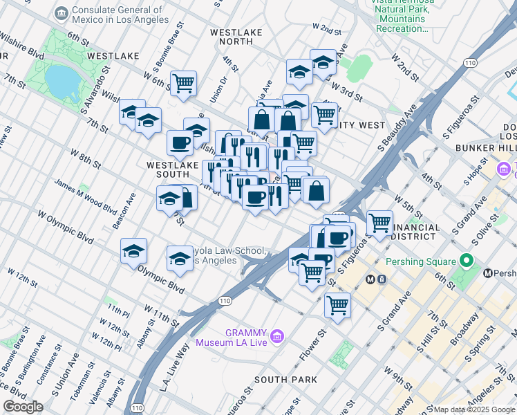 map of restaurants, bars, coffee shops, grocery stores, and more near in Los Angeles