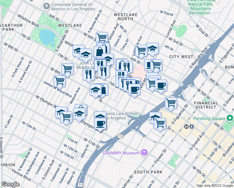 map of restaurants, bars, coffee shops, grocery stores, and more near 1331 Linwood Avenue in Los Angeles