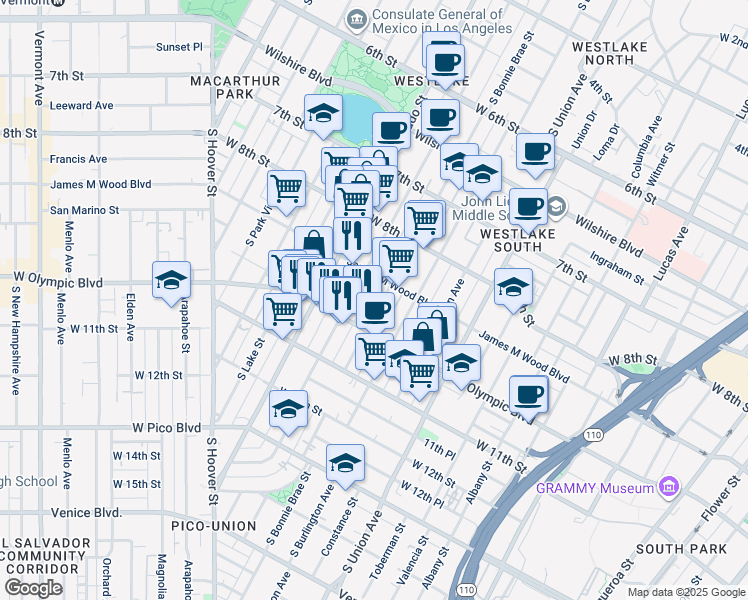 map of restaurants, bars, coffee shops, grocery stores, and more near in Los Angeles