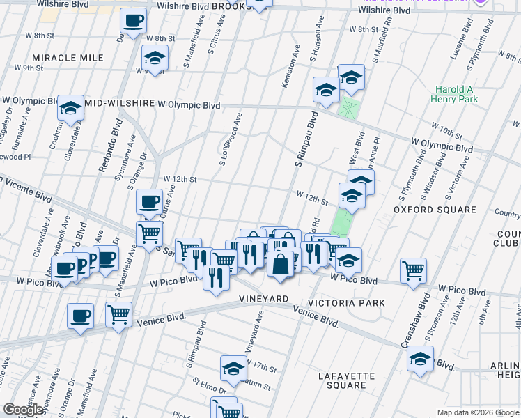map of restaurants, bars, coffee shops, grocery stores, and more near in Los Angeles