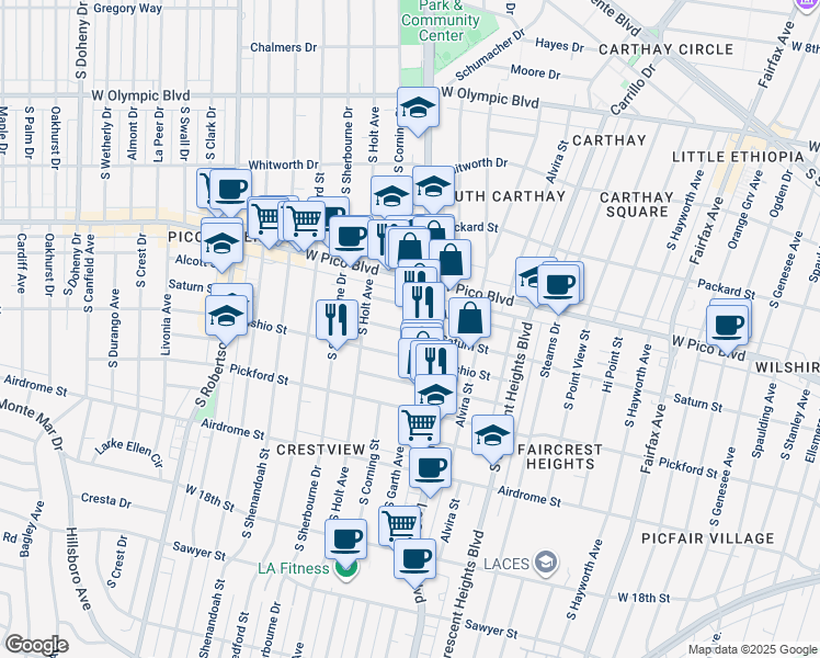 map of restaurants, bars, coffee shops, grocery stores, and more near 8516 1/2 Saturn Street in Los Angeles