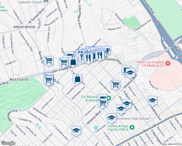 map of restaurants, bars, coffee shops, grocery stores, and more near 11818 Dorothy Street in Los Angeles
