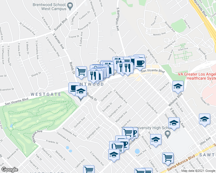 map of restaurants, bars, coffee shops, grocery stores, and more near 11911 Gorham Avenue in Los Angeles