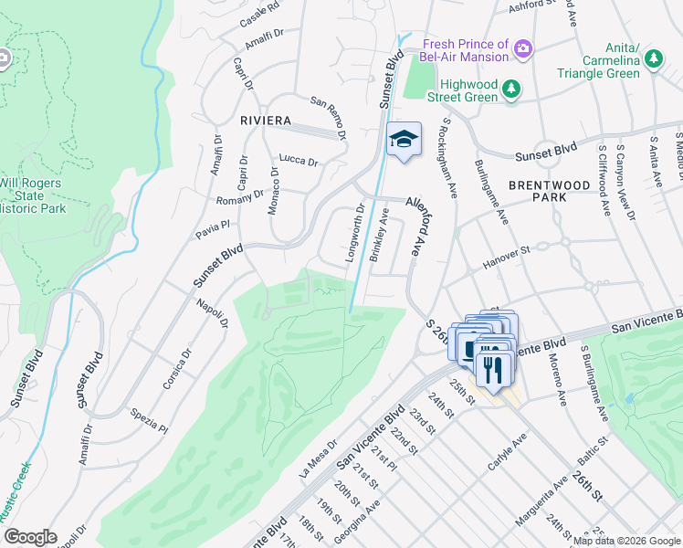 map of restaurants, bars, coffee shops, grocery stores, and more near 13216 Jonesboro Place in Los Angeles