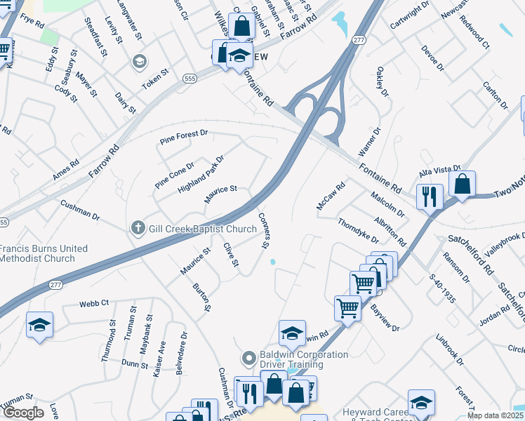 map of restaurants, bars, coffee shops, grocery stores, and more near 4115 Conners Street in Columbia
