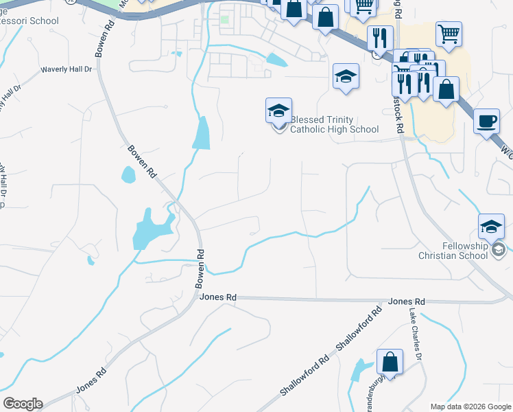 map of restaurants, bars, coffee shops, grocery stores, and more near 11165 Willow Wood Dr in Roswell