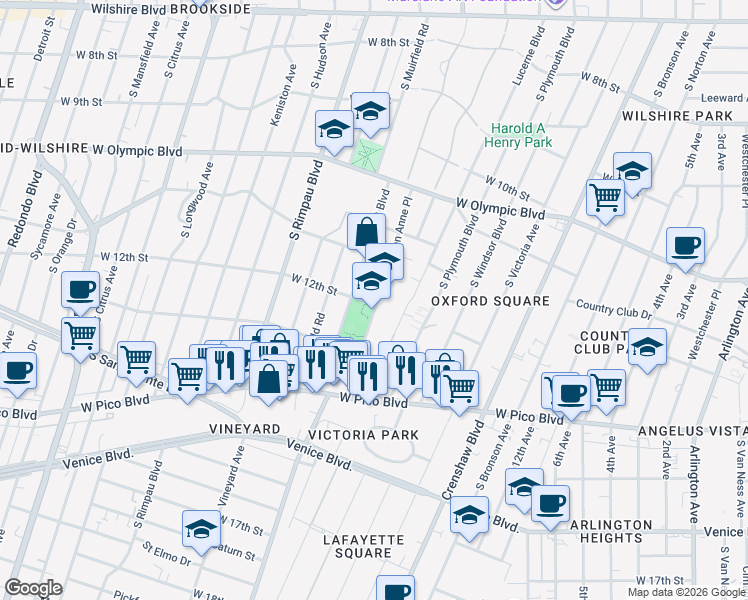 map of restaurants, bars, coffee shops, grocery stores, and more near 1240 West Boulevard in Los Angeles
