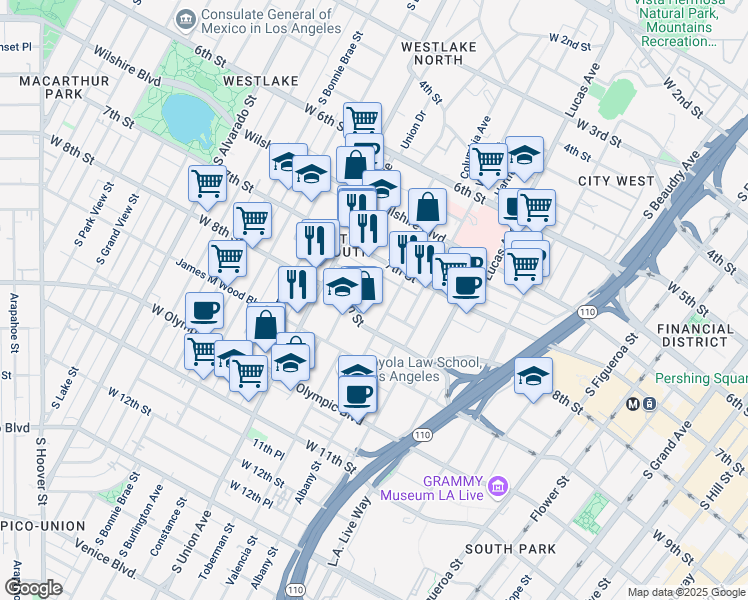 map of restaurants, bars, coffee shops, grocery stores, and more near 740 Valencia Street in Los Angeles