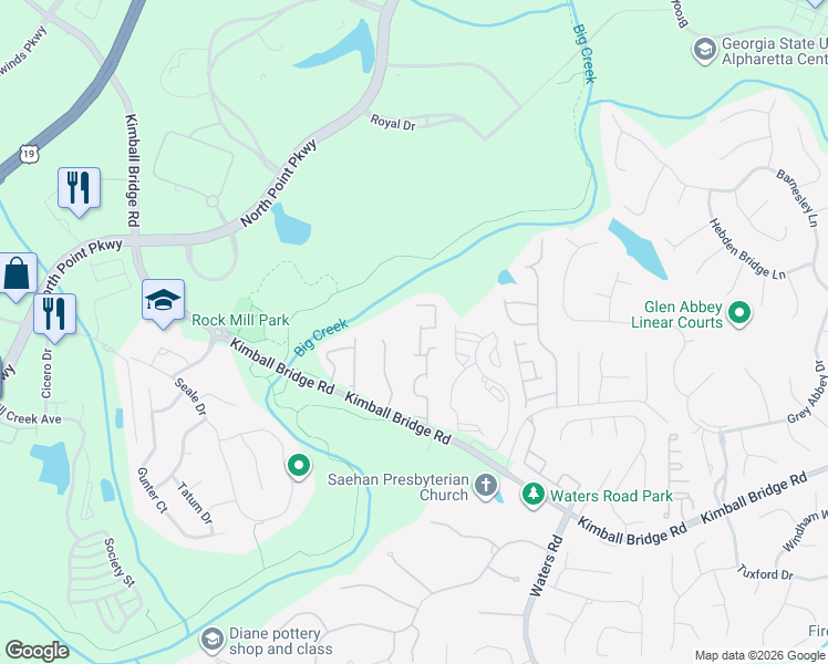 map of restaurants, bars, coffee shops, grocery stores, and more near 11174 Blackbird Lane in Alpharetta
