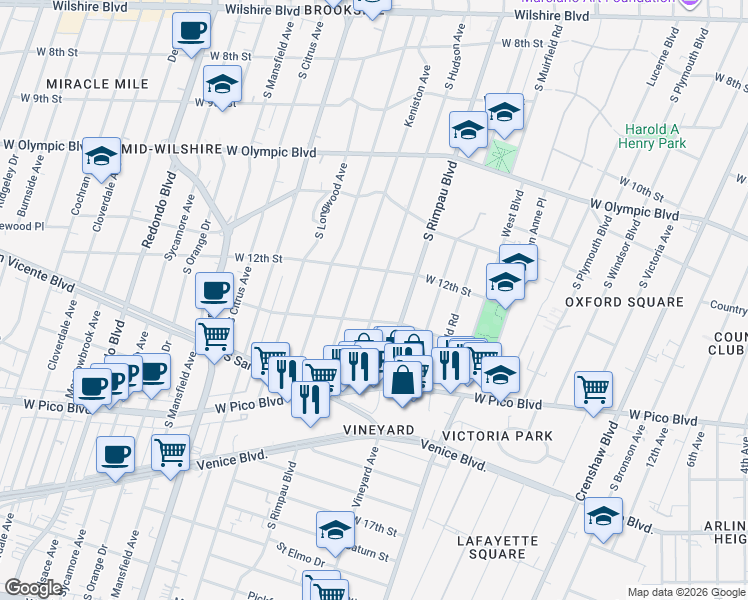 map of restaurants, bars, coffee shops, grocery stores, and more near in Los Angeles