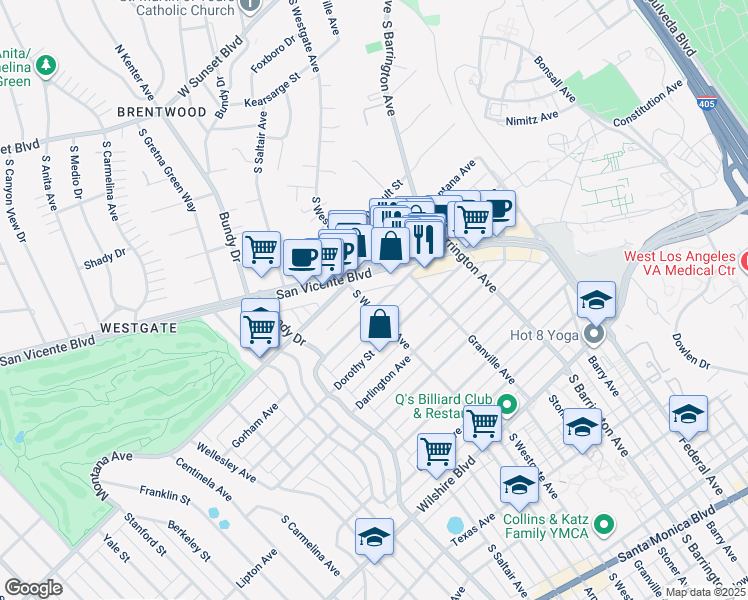 map of restaurants, bars, coffee shops, grocery stores, and more near 11847 Gorham Avenue in Los Angeles