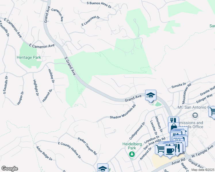 map of restaurants, bars, coffee shops, grocery stores, and more near 20224 San Gabriel Valley Drive in Walnut