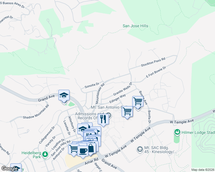 map of restaurants, bars, coffee shops, grocery stores, and more near 21042 Stoddard Wells Road in Walnut