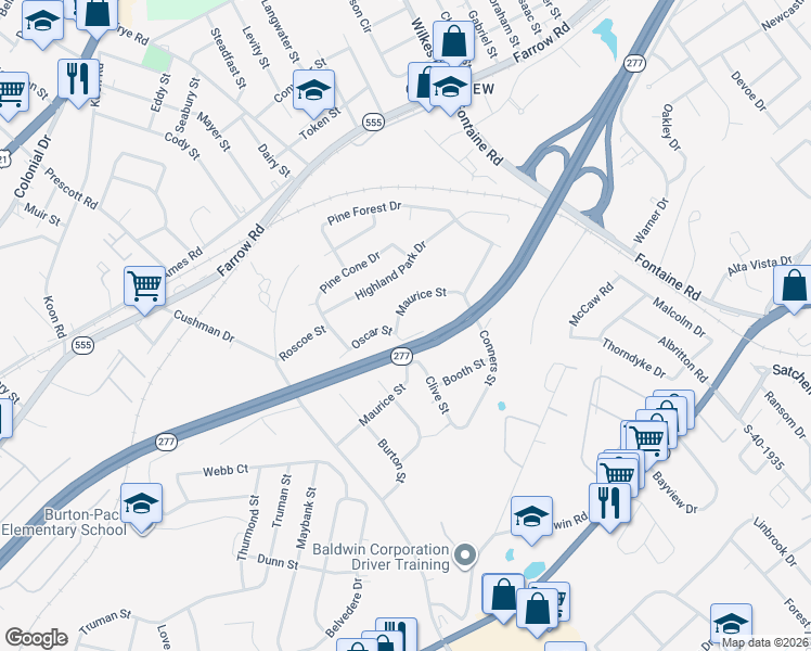 map of restaurants, bars, coffee shops, grocery stores, and more near 4000 Maurice Street in Columbia