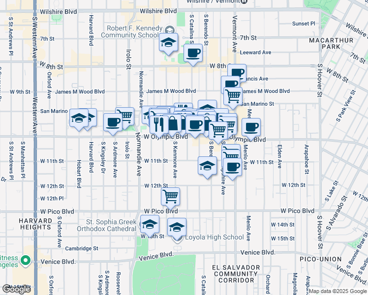 map of restaurants, bars, coffee shops, grocery stores, and more near 1025 Dewey Avenue in Los Angeles