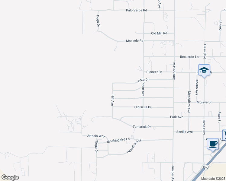 map of restaurants, bars, coffee shops, grocery stores, and more near 39625 Buena Vista Drive in Morongo Valley