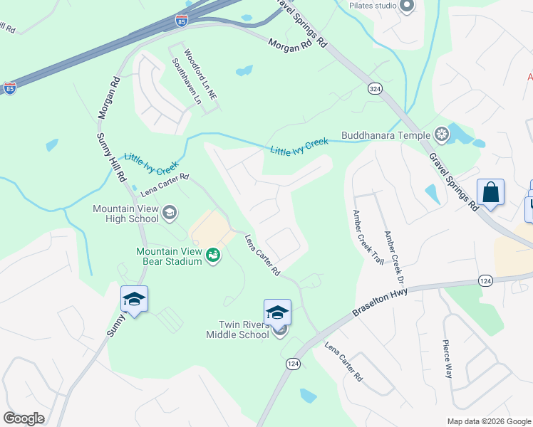map of restaurants, bars, coffee shops, grocery stores, and more near 2114 Beacon Crest Drive in Buford