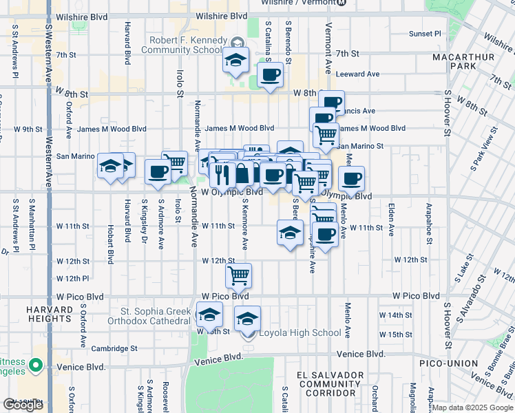 map of restaurants, bars, coffee shops, grocery stores, and more near 1025 Dewey Avenue in Los Angeles