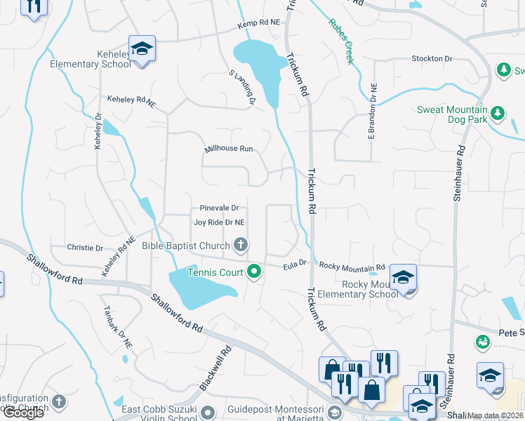 map of restaurants, bars, coffee shops, grocery stores, and more near 4069 Longford Drive Northeast in Marietta