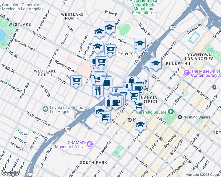 map of restaurants, bars, coffee shops, grocery stores, and more near in Los Angeles