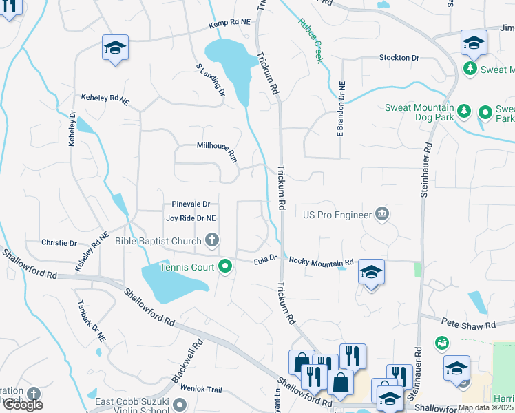 map of restaurants, bars, coffee shops, grocery stores, and more near 4080 Longford Drive Northeast in Marietta