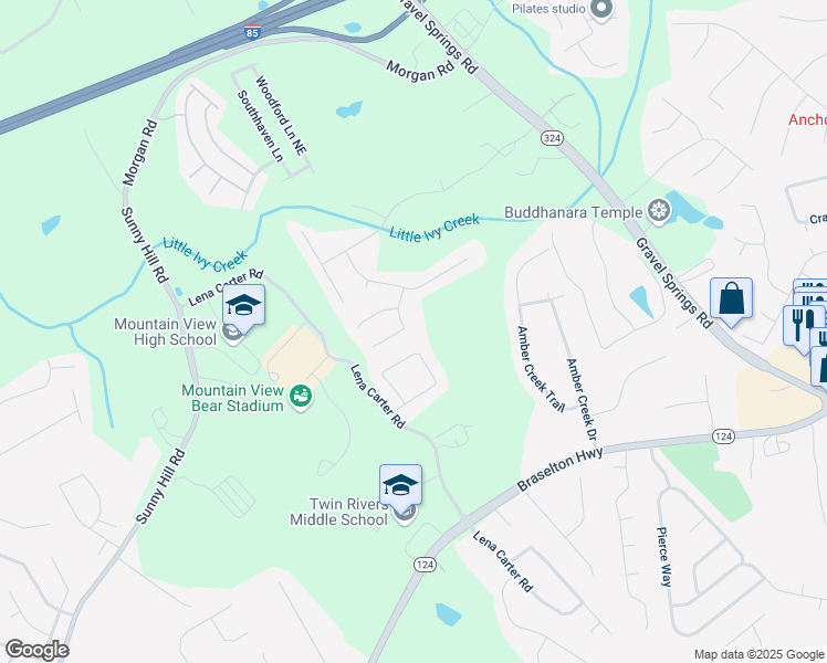map of restaurants, bars, coffee shops, grocery stores, and more near 2173 Beacon Crest Drive in Buford