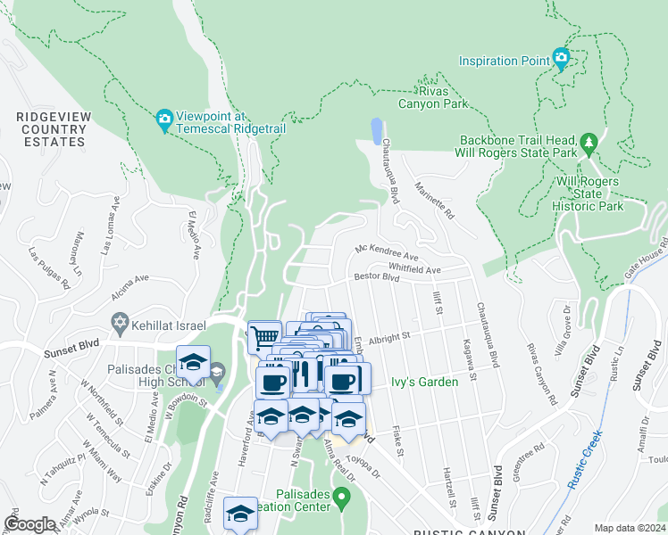 map of restaurants, bars, coffee shops, grocery stores, and more near 1218 Monument Street in Los Angeles